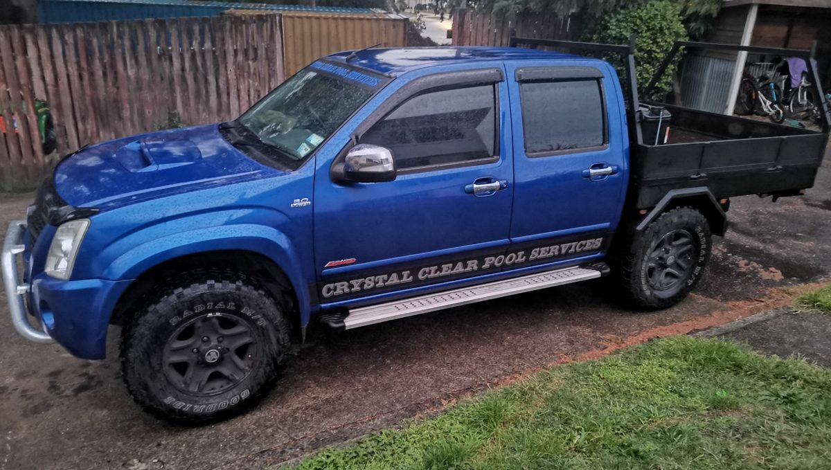 Crystal Clear Pool Services blue work ute in Tauranga
