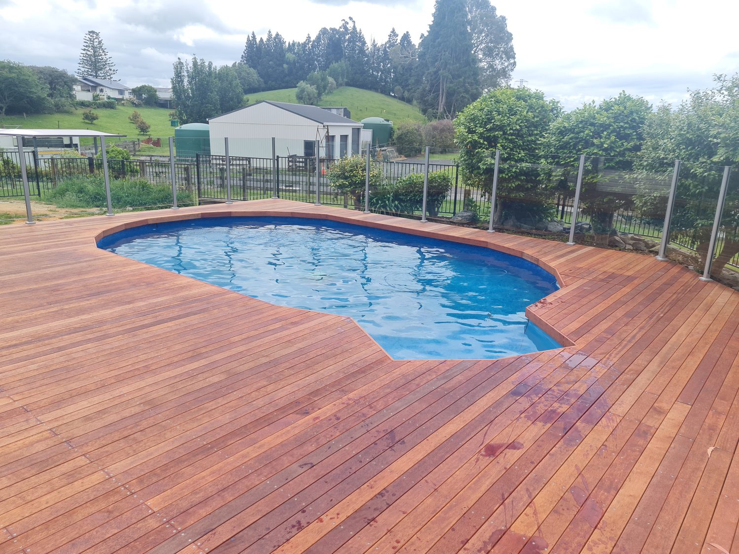 Swimming pool built into a timber deck in Tauranga